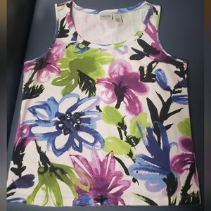 Chico's Sz 2 (lg) white floral tank top